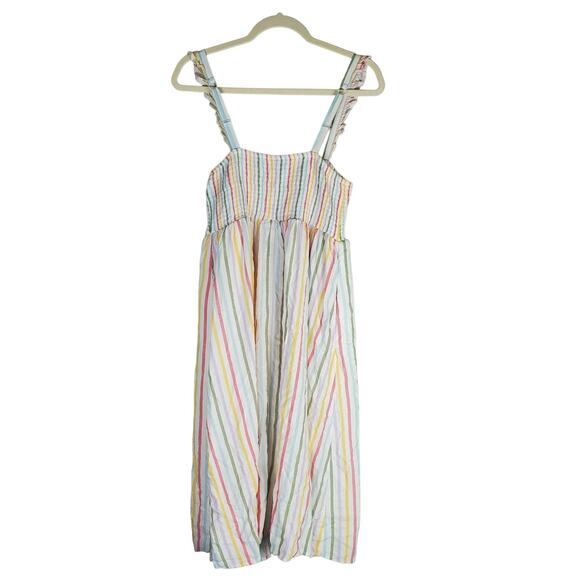 torrid Dresses & Skirts - Torrid Womens Ruffle Strap Midi Challis Pastel Striped Dress Size 0